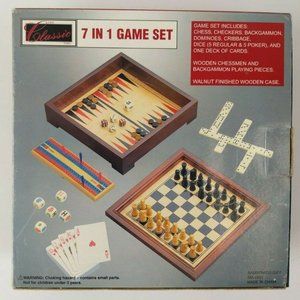 7-in-1 Chess/Checkers/Backgammon/Dominoes/Poker/Cribbage Board Game Combo Set
